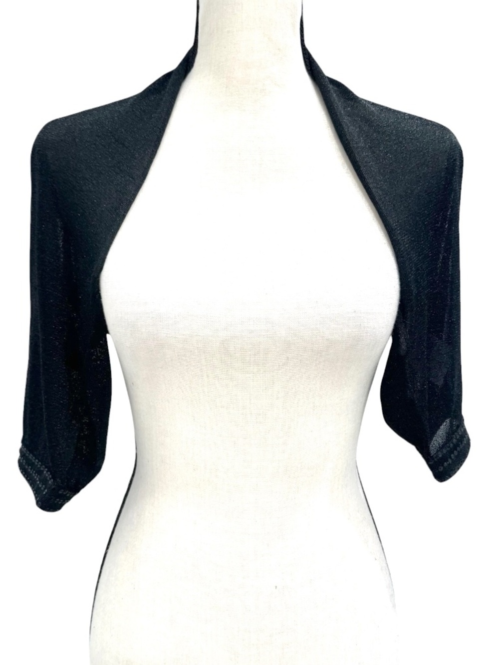 ADOLFO DOMINGUEZ BLACK METALLIC SHIMMER OPEN FRONT BOLERO SHRUG